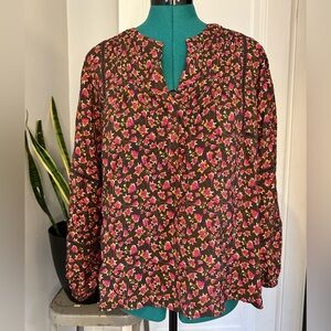 Pioneer Woman Embellished Split Neck Blouse large (12-14) pink brown